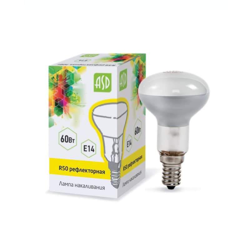 Заказать он-лайн Лампа накаливания рефлекторная R50 60Вт Е14 МТ 720Лм ASD** в интернет-магазине Строительный дом на Приморской 27 в Хабаровске с доставкой.