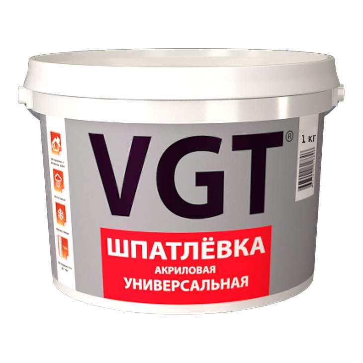 Заказать он-лайн Шпатлевка для внутренних и наружных работ универсальная "ВГТ" 1,0кг в интернет-магазине Строительный дом на Приморской 27 в Хабаровске с доставкой.