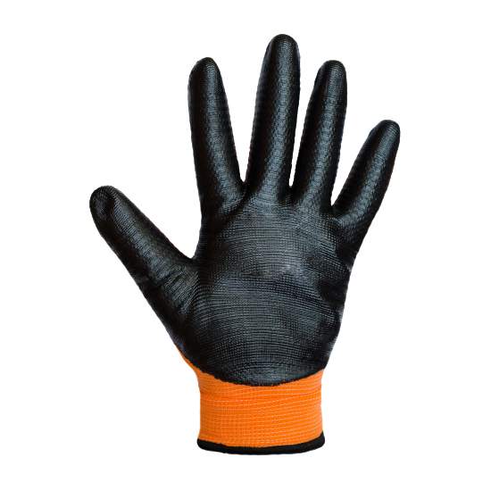 Заказать он-лайн Перчатки нейлоновые оранжевые с черной обливкой в интернет-магазине Строительный дом на Приморской 27 в Хабаровске с доставкой.