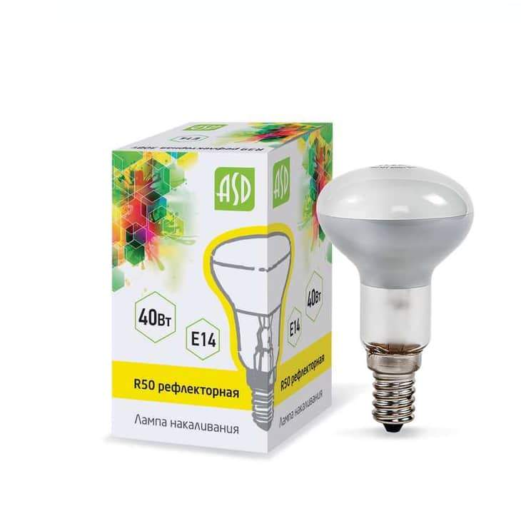 Заказать он-лайн Лампа накаливания рефлекторная R50 40Вт Е14 МТ 480Лм ASD** в интернет-магазине Строительный дом на Приморской 27 в Хабаровске с доставкой.
